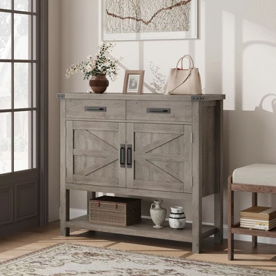 Farmhouse Entryway Table With 2-Door Cabinet & 2 Drawers, Wood Console Table With Storage, Coffee Bar Cabinet, Sofa Tables Buffet Sideboard 4 Farmhouse Entryway Table With 2-Door Cabinet & 2 Drawers, Wood Console Table With Storage, Coffee Bar Cabinet, Sofa Tables Buffet Sideboard - Image 4