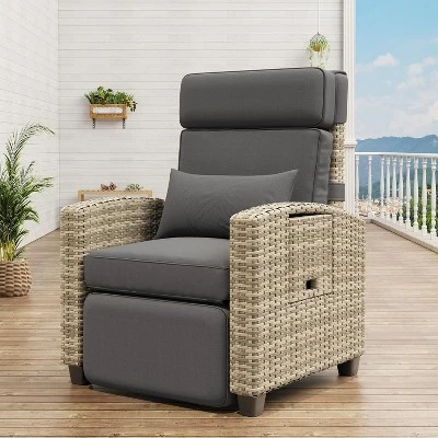 Outdoor Recliner Chair W/Adjustable Backrest+Footrest, 150° Lay Flat Rattan Patio Recliner With Air Pump+Flip-Up Table+Removable Cushion 9 Outdoor Recliner Chair W/Adjustable Backrest+Footrest, 150° Lay Flat Rattan Patio Recliner With Air Pump+Flip-Up Table+Removable Cushion - Image 9
