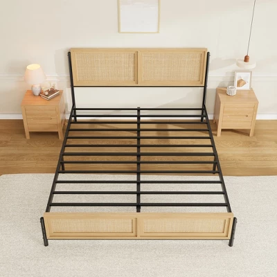 Garvee Bed Frame With Natural Rattan Headboard And Footboard, Wooden Platform No Box Spring Needed, Noise-Free Metal Bedframe 5 Garvee Bed Frame With Natural Rattan Headboard And Footboard, Wooden Platform No Box Spring Needed, Noise-Free Metal Bedframe - Image 5