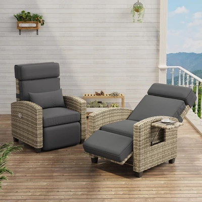 Outdoor Recliner Chair With Cushion/Side Table, Patio Reclining Chairs With Adjustable Back And Footrest, Garden Lounge Furniture 2 Outdoor Recliner Chair With Cushion/Side Table, Patio Reclining Chairs With Adjustable Back And Footrest, Garden Lounge Furniture - Image 2