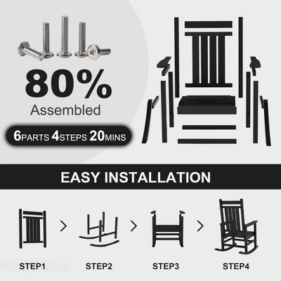 Outdoor HDPE Rocking Chairs – Oversized All-Weather Patio Rockers – Heavy Duty 350lb Capacity, Anti-Rollover Design (Black) 3 Outdoor HDPE Rocking Chairs – Oversized All-Weather Patio Rockers – Heavy Duty 350lb Capacity, Anti-Rollover Design (Black) - Image 3