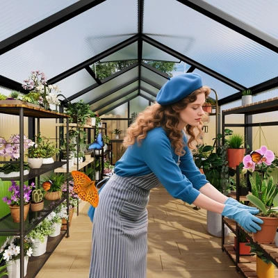 Garvee Walk-In Greenhouse With Polycarbonate Panels, Aluminum Frame, Quick Setup, Roof Vent, Outdoor Garden Greenhouse 5 Garvee Walk-In Greenhouse With Polycarbonate Panels, Aluminum Frame, Quick Setup, Roof Vent, Outdoor Garden Greenhouse - Image 5