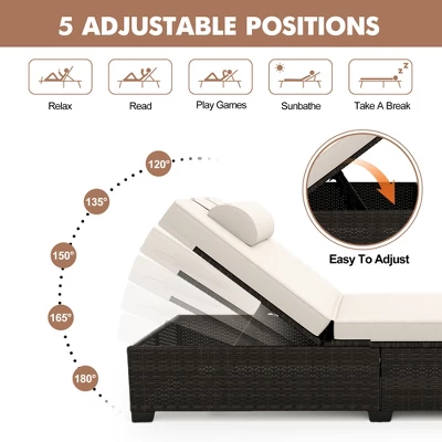 Outdoor PE Wicker Chaise Lounge Chairs, Pool Lounge Chairs Set Of 2, Brown Rattan Pool Lounge Chairs Adjustable Backrest Recliners With Beige Cushion 2 Outdoor PE Wicker Chaise Lounge Chairs, Pool Lounge Chairs Set Of 2, Brown Rattan Pool Lounge Chairs Adjustable Backrest Recliners With Beige Cushion - Image 2