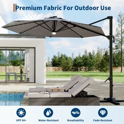 10FT Cantilever Umbrella W/ Solar Lights, 360° Rotation & Tilt, Easy Crank, UV Protection For Pool, Deck, Backyard 8 10FT Cantilever Umbrella W/ Solar Lights, 360° Rotation & Tilt, Easy Crank, UV Protection For Pool, Deck, Backyard - Image 8