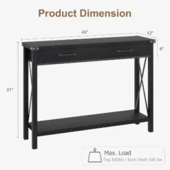 Farmhouse Console Table With 2 Drawers And Storage Shelf, Wood Sofa Table For Entryway, Living Room, Hallway, And Foyer