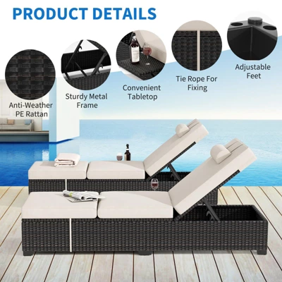 Garvee Outdoor PE Wicker Chaise Lounge Chairs Set Of 2 Patio Brown Rattan Reclining Chair Adjustable Backrest Pool Sunbathing Recliners 7 Garvee Outdoor PE Wicker Chaise Lounge Chairs Set Of 2 Patio Brown Rattan Reclining Chair Adjustable Backrest Pool Sunbathing Recliners - Image 7