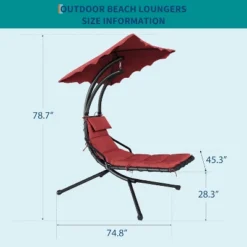 Hanging Chaise Lounge Swing Chair, Hanging Curved Chaise Lounge Chair Umbrella, Curved Steel Hammock Lounger Chairs For Outdoor Indoor Patio