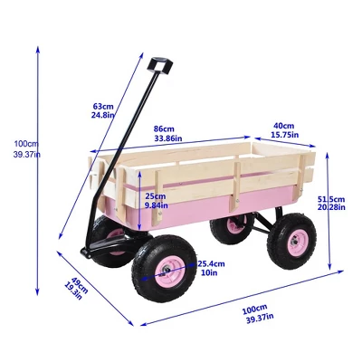 Garden Cart Utility Wagon 176 LBS Large Loading Capacity Metal Garden Wagon All Terrain Pulling Cart,abstract,pink,39.37''L X 19.30''W X 20.28''H 4 Garden Cart Utility Wagon 176 LBS Large Loading Capacity Metal Garden Wagon All Terrain Pulling Cart,abstract,pink,39.37''L X 19.30''W X 20.28''H - Image 4
