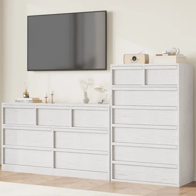 Garvee 7 Drawer Dresser For Bedroom, White 7 Chest Of Drawers Tall With Concave Handles, Wooden Dresser Organizer For Living Room Nursery Entryway 2 Garvee 7 Drawer Dresser For Bedroom, White 7 Chest Of Drawers Tall With Concave Handles, Wooden Dresser Organizer For Living Room Nursery Entryway - Image 2