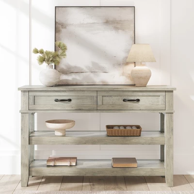 47.2" Entryway Table, Console Table With 2 Storage Drawers, 3 Tier Farmhouse Wooden Sofa Table, Hallway Table For Entryway, Living Room 9 47.2" Entryway Table, Console Table With 2 Storage Drawers, 3 Tier Farmhouse Wooden Sofa Table, Hallway Table For Entryway, Living Room - Image 9