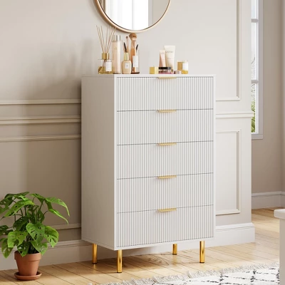 Dresser, Modern 5 Drawer Dresser For Bedroom With Gold Handle And Large Drawer, Wood Double Chest Of Drawers And Storage Organizer For Living Room 9 Dresser, Modern 5 Drawer Dresser For Bedroom With Gold Handle And Large Drawer, Wood Double Chest Of Drawers And Storage Organizer For Living Room - Image 9