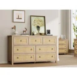Freestanding Rattan Cabinet Dresser With Anti-Tip Design And Storage Drawer, Wooden Closet Dressers Chest For Bedroom, Living Room, Natural Wood 21 Freestanding Rattan Cabinet Dresser With Anti-Tip Design And Storage Drawer, Wooden Closet Dressers Chest For Bedroom, Living Room, Natural Wood -Garvee Sales GUEST d2b135f3 1c9e 40cd aeed 1e2ece3532d2