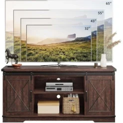 Farmhouse TV Stand And Entertainment Center For TV Up To 65 Inches With Sliding Barn Doors And Adjustable Shelf, Brown 9 Farmhouse TV Stand And Entertainment Center For TV Up To 65 Inches With Sliding Barn Doors And Adjustable Shelf, Brown -Garvee Sales GUEST d399e371 951a 4b13 a73f 568bf823745b