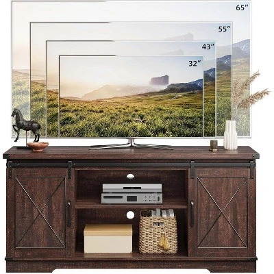 Farmhouse TV Stand And Entertainment Center For TV Up To 65 Inches With Sliding Barn Doors And Adjustable Shelf, Brown 5 Farmhouse TV Stand And Entertainment Center For TV Up To 65 Inches With Sliding Barn Doors And Adjustable Shelf, Brown - Image 5