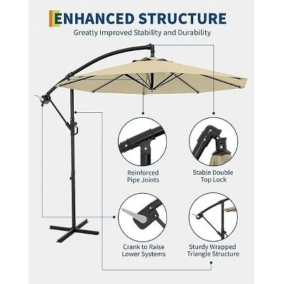 10FT Hanging Cantilever Umbrella, Offset Patio Umbrella Outdoor Sun Shade With Easy Tilt Adjustment, 8 Ribs, UV Protection For Backyard, Lawn 3 10FT Hanging Cantilever Umbrella, Offset Patio Umbrella Outdoor Sun Shade With Easy Tilt Adjustment, 8 Ribs, UV Protection For Backyard, Lawn - Image 3