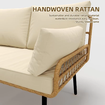 3-Piece L-Shaped Patio Furniture Set, Outdoor Conversation Sofa Set With PE Wicker 5 3-Piece L-Shaped Patio Furniture Set, Outdoor Conversation Sofa Set With PE Wicker - Image 5