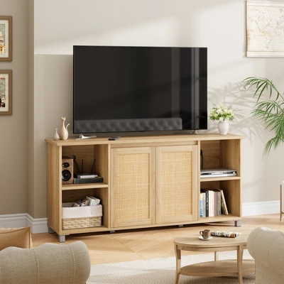 TV Stand For 65 Inch, Entertainment Center With Storage Shelves & Glass Doors – Wooden Media Console Cabinet For Living Room, Bedroom 2 TV Stand For 65 Inch, Entertainment Center With Storage Shelves & Glass Doors – Wooden Media Console Cabinet For Living Room, Bedroom - Image 2