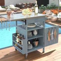 40.5" Outdoor Grill Cart With Stainless Steel Top, Rolling Buffet Serving Cart With Drop Leaf, Patio Kitchen Island Cart For Garden Poolside -Garvee Sales GUEST d422bd11 87d4 46af 8ab0 cd48b962ea92