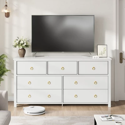 7-Drawer Dresser For Bedroom, White Modern Tall Chest Of Drawers - Storage Dresser With Anti-Tip Design, Robot Vacuum Friendly 2 7-Drawer Dresser For Bedroom, White Modern Tall Chest Of Drawers - Storage Dresser With Anti-Tip Design, Robot Vacuum Friendly - Image 2