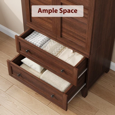 Armoire Wardrobe Closet With 2 Drawers,72" Wooden Tall Clothing Wardrobe Cabinet With Hanging Rod, Armoire With Doors Adjustable Shelves For Bedroom 2 Armoire Wardrobe Closet With 2 Drawers,72" Wooden Tall Clothing Wardrobe Cabinet With Hanging Rod, Armoire With Doors Adjustable Shelves For Bedroom - Image 2