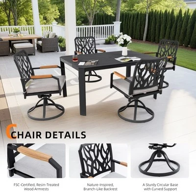 5-PC Outdoor Patio Aluminum Furniture Set, Modern Dining Set With 4 Swivel Rockers, Fabric Cushioned 3 5-PC Outdoor Patio Aluminum Furniture Set, Modern Dining Set With 4 Swivel Rockers, Fabric Cushioned - Image 3