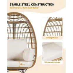 Outdoor 360 Swivel Egg Chair, Oversized Egg Lounge Chair W/Steel Frame And 4 Thick Cushions Chairs For Indoor Porch, Backyard, Living Room 12 Outdoor 360 Swivel Egg Chair, Oversized Egg Lounge Chair W/Steel Frame And 4 Thick Cushions Chairs For Indoor Porch, Backyard, Living Room -Garvee Sales GUEST d5427154 e286 4bff b6b2 421884ac9588