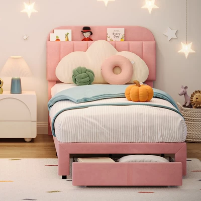 Garvee Twin Bed Frame With Drawer, Velvet Upholstered Platform Bed Frame With Storage Headboard, No Box Spring Needed, Easy Assembly 10 Garvee Twin Bed Frame With Drawer, Velvet Upholstered Platform Bed Frame With Storage Headboard, No Box Spring Needed, Easy Assembly - Image 10