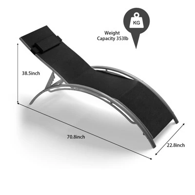 Set Of 2 Beach Chaise Lounges - Aluminum Pool Lounge Chairs Adjustable Backrest For Patio, Backyard, Vacation Home, Black 2 Set Of 2 Beach Chaise Lounges - Aluminum Pool Lounge Chairs Adjustable Backrest For Patio, Backyard, Vacation Home, Black - Image 2