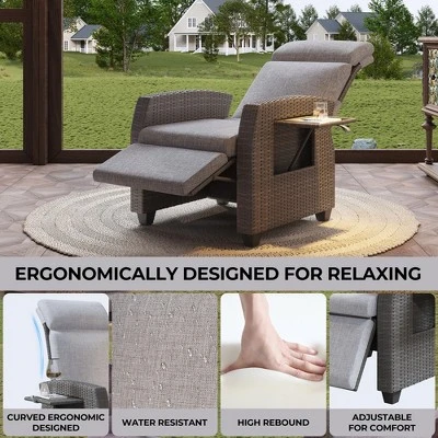 Indoor Outdoor Wicker Recliner Chair With Flip-Up Table Air Pump 155¡ã Lay Flat, Adjustable Wicker Lounge Recliner Chair With Backrest And Footrest 5 Indoor Outdoor Wicker Recliner Chair With Flip-Up Table Air Pump 155¡ã Lay Flat, Adjustable Wicker Lounge Recliner Chair With Backrest And Footrest - Image 5