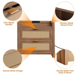 Night Stand Set Of 2, Bedside Tables With Charging Station, Rattan End Tables, Boho Bed Side Tables, Wood Nightstands Set Of 2 With Drawer 9 Night Stand Set Of 2, Bedside Tables With Charging Station, Rattan End Tables, Boho Bed Side Tables, Wood Nightstands Set Of 2 With Drawer -Garvee Sales GUEST d608a21f 646f 4593 ac33 8b5bf1ce21aa