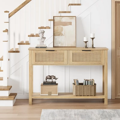 Garvee Console Table Boho Entryway Table Sofa Table Hallway Foyer Table Behind Couch Table With 2 Drawers And Open Storage Shelf For Living Room 1 Garvee Console Table Boho Entryway Table Sofa Table Hallway Foyer Table Behind Couch Table With 2 Drawers And Open Storage Shelf For Living Room