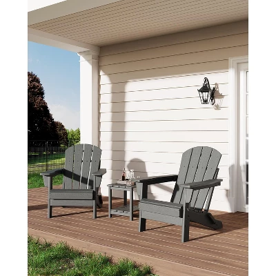 Folding Adirondack Chairs Set Of 2 With Side Table - HDPE Poly Lumber, 380lb Capacity & Weather-Resistant For Patio, Fire Pit 9 Folding Adirondack Chairs Set Of 2 With Side Table - HDPE Poly Lumber, 380lb Capacity & Weather-Resistant For Patio, Fire Pit - Image 9