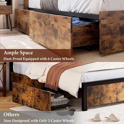 Storage Wooden Bed Frame With Bookcase Headboard And 4 Large Drawers 3 Storage Wooden Bed Frame With Bookcase Headboard And 4 Large Drawers - Image 3
