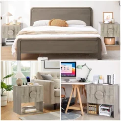 Whizmax Fluted Nightstand With Charging Station - 2 Drawers + Open Shelf, Modern Wood Bedside Table For Bedroom & Living Room Storage -Garvee Sales GUEST d68a29ca 5db6 4ccb a179 cad87c6cdc9c 1