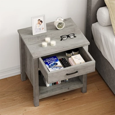 Garvee Farmhouse Gray Nightstand With Drawer And Storage Shelf For Bedroom Living Room 2 Garvee Farmhouse Gray Nightstand With Drawer And Storage Shelf For Bedroom Living Room - Image 2