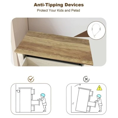 5 Drawer Vintage Wood Dresser, Tall Chest For Closet And Bedroom, Storage Organizer For Living Room, Nursery, Hallway, Kids Room 7 5 Drawer Vintage Wood Dresser, Tall Chest For Closet And Bedroom, Storage Organizer For Living Room, Nursery, Hallway, Kids Room - Image 7