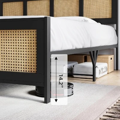 Whizmax King/Queen/Full Size Rattan Bed Frame With Headboard, Boho Cane Platform Bed Frame With Strong Metal Slat, Noise Free, No Box Spring Needed 4 Whizmax King/Queen/Full Size Rattan Bed Frame With Headboard, Boho Cane Platform Bed Frame With Strong Metal Slat, Noise Free, No Box Spring Needed - Image 4