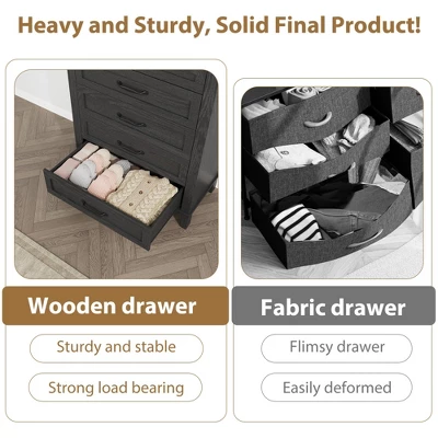 Freestanding 41.3" Tall Vertical Drawer Dresser With Storage , Wooden Closet Storage Chest For Living Room, Bedroom, Entryway, Bedroom 4 Freestanding 41.3" Tall Vertical Drawer Dresser With Storage , Wooden Closet Storage Chest For Living Room, Bedroom, Entryway, Bedroom - Image 4