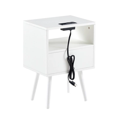 Mid-Century Modern Nightstand,15.75" Rattan Night Stands With Power Outlet & USB Ports,Drawer Solid Wood Legs, Bedroom Night Stand 4 Mid-Century Modern Nightstand,15.75" Rattan Night Stands With Power Outlet & USB Ports,Drawer Solid Wood Legs, Bedroom Night Stand - Image 4