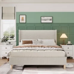 Bed Frame, Corduroy Upholstered Queen Bed Frame With Wingback Headboard, No Box Spring Needed, Solid Wooden Slats, Noise Free 18 Bed Frame, Corduroy Upholstered Queen Bed Frame With Wingback Headboard, No Box Spring Needed, Solid Wooden Slats, Noise Free -Garvee Sales GUEST d79536eb 537b 49cb 89d0 efbb0566ba50