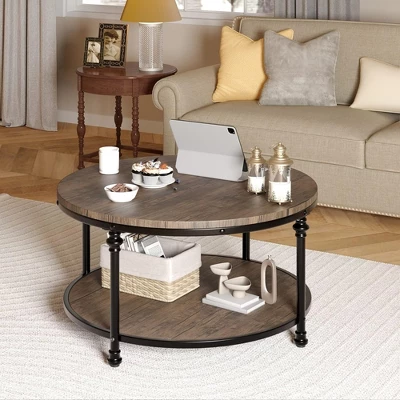 Whizmax Round Coffee Table For Living Room Rustic Center Table With Storage Shelf 2 Whizmax Round Coffee Table For Living Room Rustic Center Table With Storage Shelf - Image 2