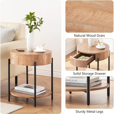 Garvee Round End Table Wood Side Table With Drawer For Living Room, Bedroom And Small Spaces, Brown 6 Garvee Round End Table Wood Side Table With Drawer For Living Room, Bedroom And Small Spaces, Brown - Image 6