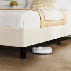 Full Size Bed Frame With Adjustable Headboard, Velvet Upholstered Tufted Twin Platform Bedframe With Strong Wooden Slats, No Box Spring Needed,White -Garvee Sales GUEST d854f0af d358 4734 9e09 4476eb6b3d88