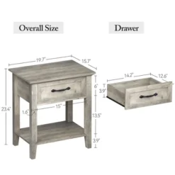 Garvee Nightstands Set Of 2, Industrial Side/End Tables With Drawer And Storage Shelf, Night Stands For Bedroom, Living Room, 2 Pack, Grey