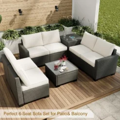 8 Piece Patio Furniture Set, Natural Rattan Wicker Outdoor Sectional With Cream Cushions, Glass Top Table & Hidden Storage 12 8 Piece Patio Furniture Set, Natural Rattan Wicker Outdoor Sectional With Cream Cushions, Glass Top Table & Hidden Storage -Garvee Sales GUEST d8905ada 1768 434b a61b 3df1546a7641