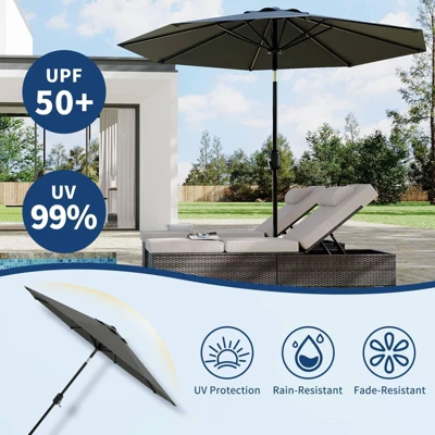 10FT Outdoor Patio Umbrella With 8 Sturdy Ribs, Table Umbrella With Push Button Tilt And Crank, UV Protection Waterproof (Gray) 6 10FT Outdoor Patio Umbrella With 8 Sturdy Ribs, Table Umbrella With Push Button Tilt And Crank, UV Protection Waterproof (Gray) - Image 6