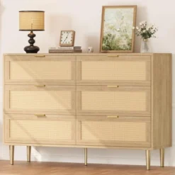 Garvee 6 Drawer Rattan Dresser With Gold Legs And Handles, Wide Double Storage Chest With Anti-Tipping Design For Bedroom Or Living Room 13 Garvee 6 Drawer Rattan Dresser With Gold Legs And Handles, Wide Double Storage Chest With Anti-Tipping Design For Bedroom Or Living Room -Garvee Sales GUEST d89bc333 eaed 4d82 a991 ecbe28210535