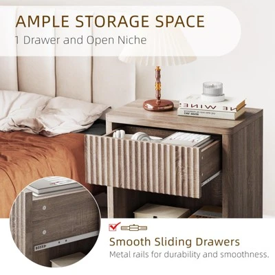 Stand Set Of 2, Modern Farmhouse Nightstand, Fluted Nightstand With Drawer Storage, Mid Century Wood Bedside Table For Bedroom Living Room Sofa Office 4 Stand Set Of 2, Modern Farmhouse Nightstand, Fluted Nightstand With Drawer Storage, Mid Century Wood Bedside Table For Bedroom Living Room Sofa Office - Image 4