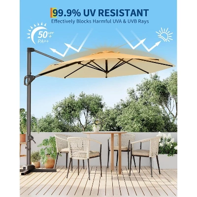 10FT Sepia Cantilever Umbrella With Base Round Top Patio Umbrella Sun Shade Windproof Offset Umbrella With 360-Degree Rotation 5 10FT Sepia Cantilever Umbrella With Base Round Top Patio Umbrella Sun Shade Windproof Offset Umbrella With 360-Degree Rotation - Image 5