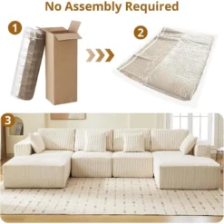 Oversized U-Shaped Cloud Couch, 137" Corduroy Modular Sectional Sofa With Chaise, No Assembly Required, Deep Seat, Compression Foam Sofa -Garvee Sales GUEST d8f4f831 61e3 49a8 a996 72f1a06ef357